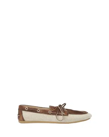 Miu Miu Bow Canvas Leather Boat Shoes | Thumbnail 1