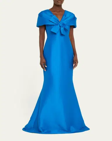 Badgley Mischka Collection Bow-Front Shawl Trumpet Gown | Thumbnail 4 Badgley Mischka Collection Bow-Front Shawl Trumpet Gown | Thumbnail 4
