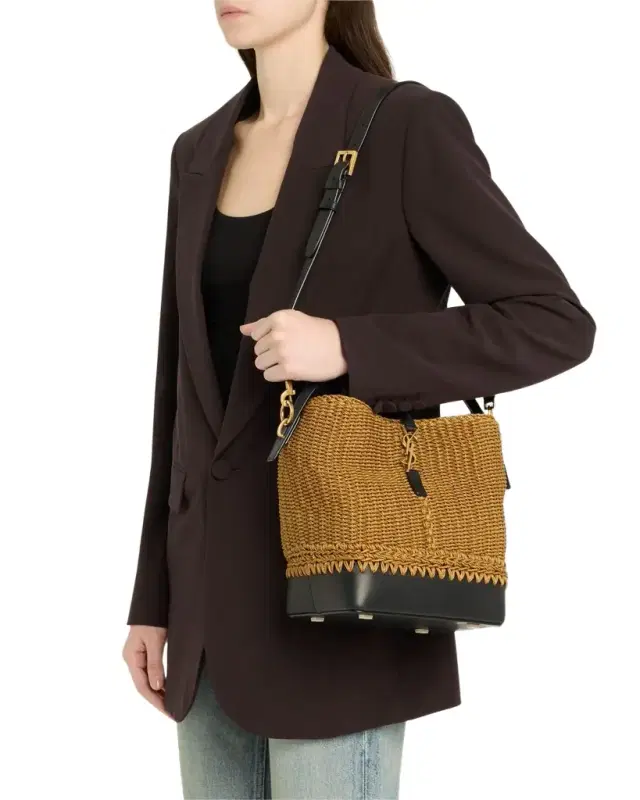 Le 37 YSL Bucket Bag in Raffia and Leather