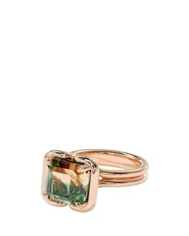 NAK ARMSTRONG 20K Rose Gold Buttress Emerald-Cut Bicolor Tourmaline Solitaire Ring | Thumbnail 1