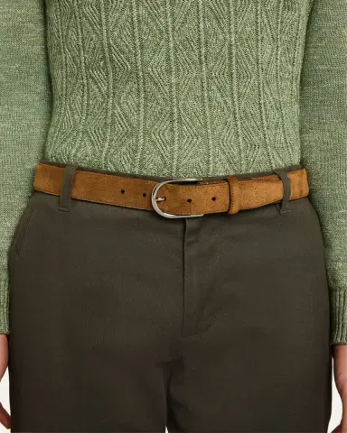 Brioni Men's Suede Round-Buckle Belt | Thumbnail 2