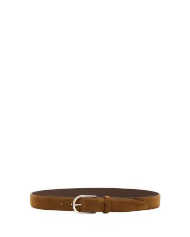 Brioni Men's Suede Round-Buckle Belt | Thumbnail 1