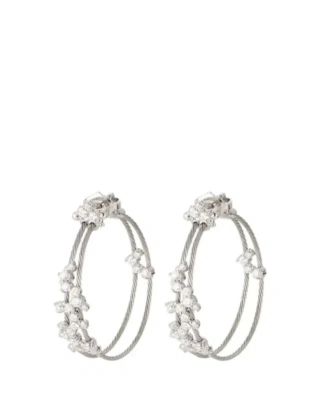 18K White Gold Confetti Wire Double Hoop Earrings