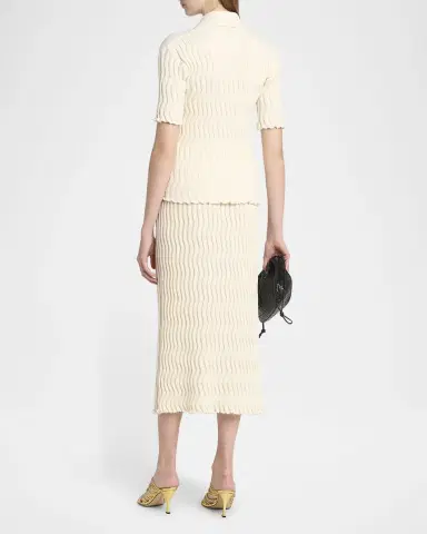 Bottega Veneta Zigzag Knit Short-Sleeve Polo Top | Thumbnail 2