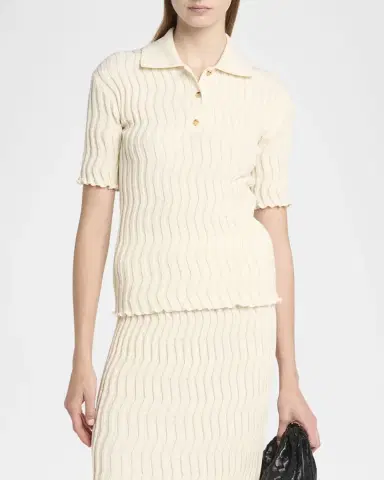 Bottega Veneta Zigzag Knit Short-Sleeve Polo Top | Thumbnail 3