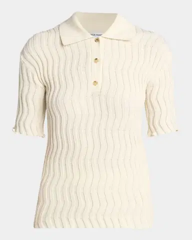 Bottega Veneta Zigzag Knit Short-Sleeve Polo Top | Thumbnail 4