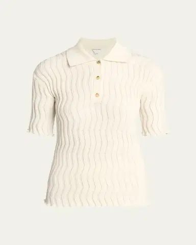 Bottega Veneta Zigzag Knit Short-Sleeve Polo Top | Thumbnail 5