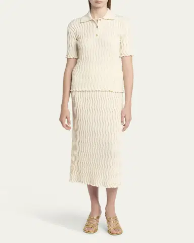 Bottega Veneta Zigzag Knit Short-Sleeve Polo Top | Thumbnail 6