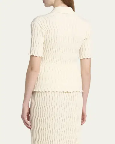 Bottega Veneta Zigzag Knit Short-Sleeve Polo Top | Thumbnail 7