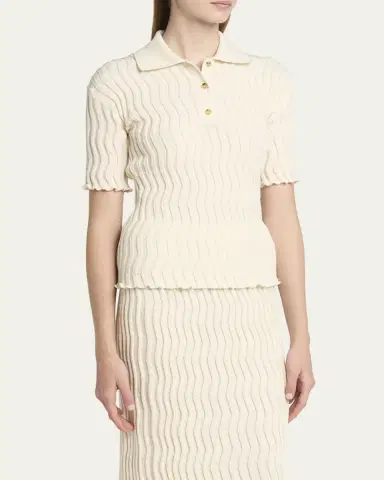 Bottega Veneta Zigzag Knit Short-Sleeve Polo Top | Thumbnail 8