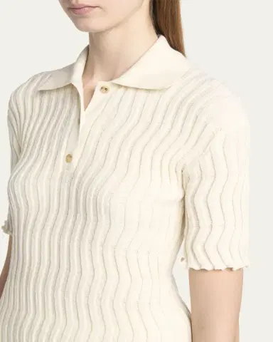 Bottega Veneta Zigzag Knit Short-Sleeve Polo Top | Thumbnail 9