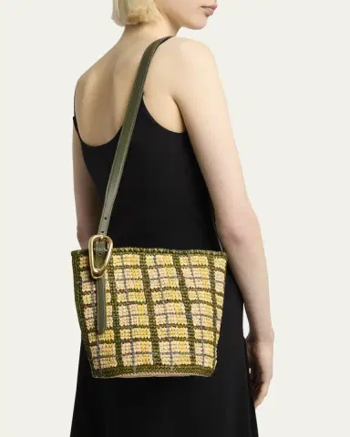 Rabanne Small Plaid Raffia Bucket Bag | Thumbnail 2 Rabanne Small Plaid Raffia Bucket Bag | Thumbnail 2