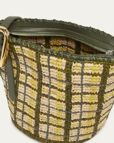 Rabanne Small Plaid Raffia Bucket Bag | Thumbnail 4 Rabanne Small Plaid Raffia Bucket Bag | Thumbnail 4