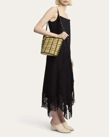 Rabanne Small Plaid Raffia Bucket Bag | Thumbnail 5 Rabanne Small Plaid Raffia Bucket Bag | Thumbnail 5