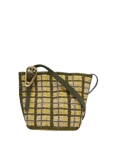 Rabanne Small Plaid Raffia Bucket Bag | Thumbnail 1 Rabanne Small Plaid Raffia Bucket Bag | Thumbnail 1