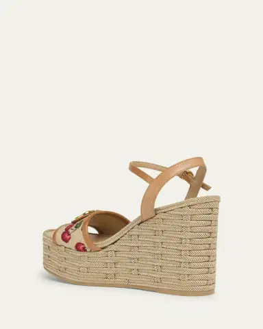 Valentino Garavani VLogo Cherry Jacquard Raffia-Wedge Espadrilles | Thumbnail 2 Valentino Garavani VLogo Cherry Jacquard Raffia-Wedge Espadrilles | Thumbnail 2