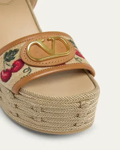 Valentino Garavani VLogo Cherry Jacquard Raffia-Wedge Espadrilles | Thumbnail 3 Valentino Garavani VLogo Cherry Jacquard Raffia-Wedge Espadrilles | Thumbnail 3
