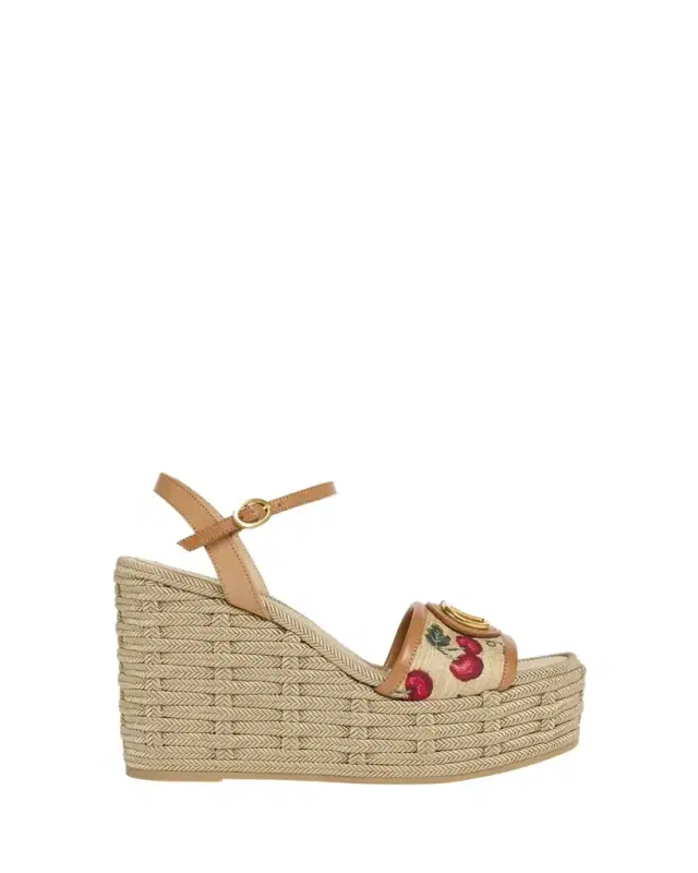 VLogo Cherry Jacquard Raffia-Wedge Espadrilles