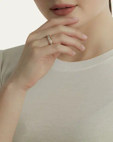 Walters Faith 18K Rose Gold and White Diamond Angled Band Ring, 7mm, Size | Thumbnail 3