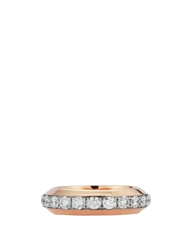 18K Rose Gold and White Diamond Angled Band Ring, 7mm, Size