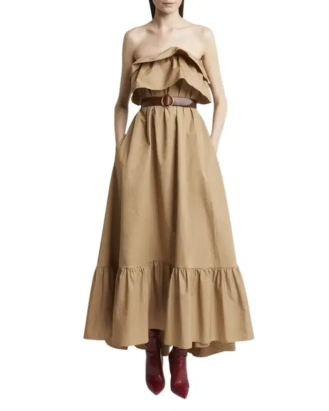 Long Strapless Ruffled Dress