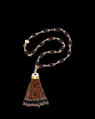 Grazia And Marica Vozza 18K Yellow Gold Tassel Charm Pendant Necklace with Pearls and Resin Beads | Thumbnail 2