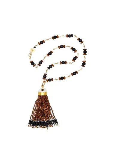 Grazia And Marica Vozza 18K Yellow Gold Tassel Charm Pendant Necklace with Pearls and Resin Beads | Thumbnail 1