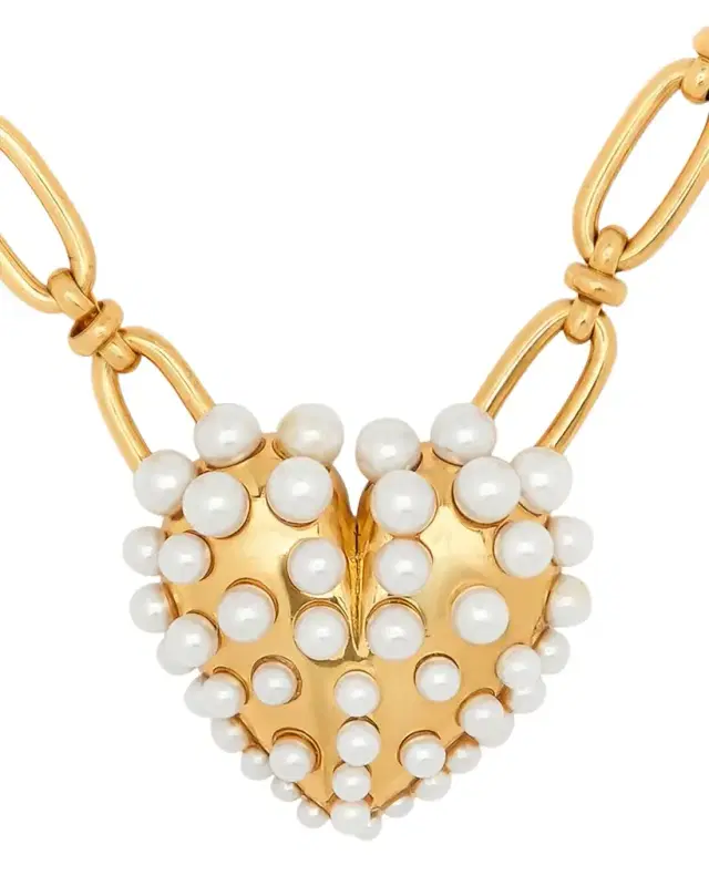 Oscar de la Renta Pearly-Set Heart Pendant Necklace