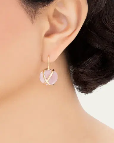 L. Klein Prisma 18K Yellow Gold Rose Quartz Drop Earrings | Thumbnail 2