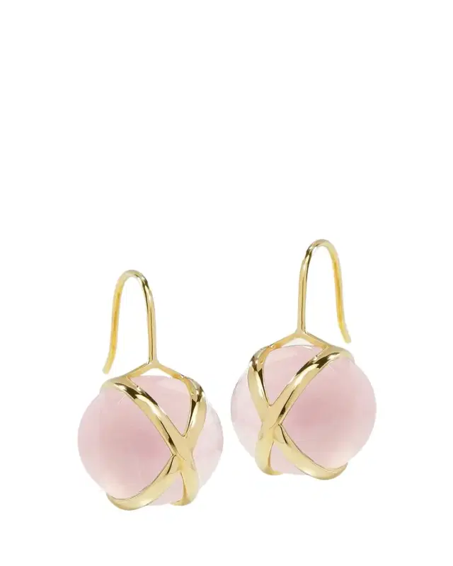 L. Klein Prisma 18K Yellow Gold Rose Quartz Drop Earrings
