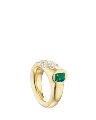 Uniform Object 18K Yellow Gold Small Battery Ring with Diamonds and Asscher-Cut | Thumbnail 1