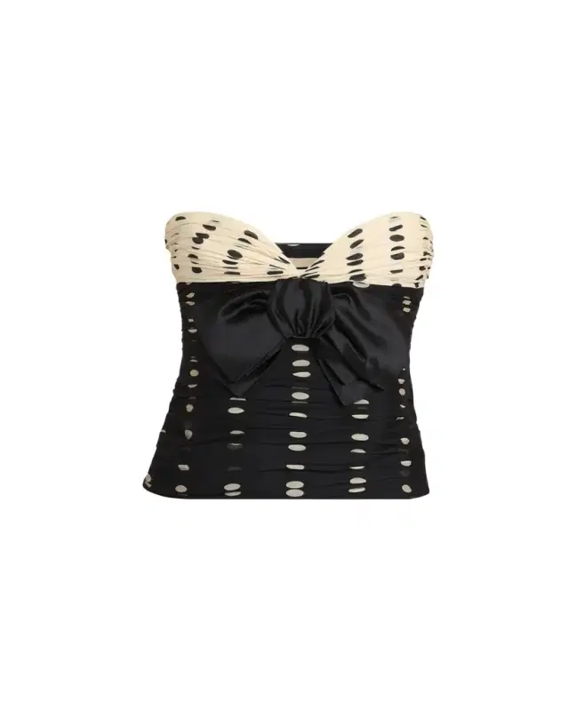 Valentino Garavani Strapless Polka Dot Ruched Bustier
