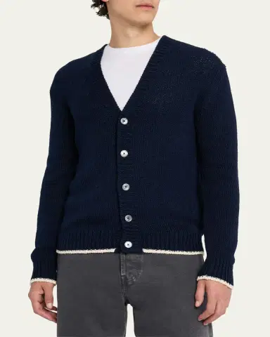 Bergdorf Goodman Men's Cotton Contrast-Trim Cardigan | Thumbnail 9 Bergdorf Goodman Men's Cotton Contrast-Trim Cardigan | Thumbnail 9