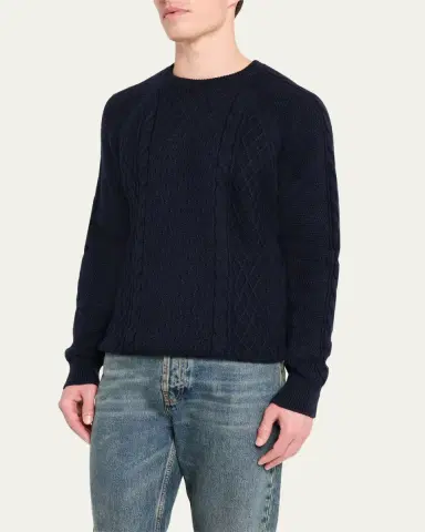 Bergdorf Goodman Men's Aran Linen-Cashmere Sweater | Thumbnail 4 Bergdorf Goodman Men's Aran Linen-Cashmere Sweater | Thumbnail 4