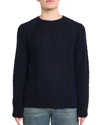 Bergdorf Goodman Men's Aran Linen-Cashmere Sweater | Thumbnail 1 Bergdorf Goodman Men's Aran Linen-Cashmere Sweater | Thumbnail 1