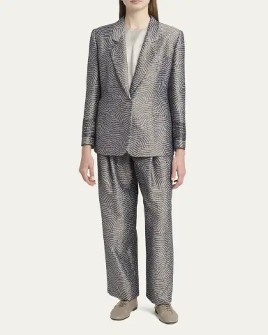 Giorgio Armani Animalier Silk Jacquard Straight-Leg Paperbag Trousers | Thumbnail 2