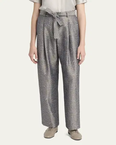 Giorgio Armani Animalier Silk Jacquard Straight-Leg Paperbag Trousers | Thumbnail 4