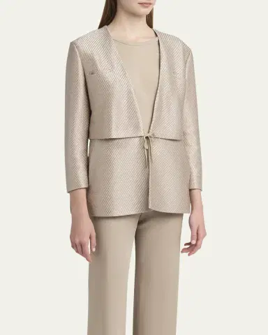 Giorgio Armani Shiny Raffia Jersey Jacquard Tie Jacket | Thumbnail 4