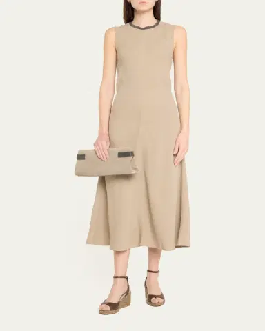 Brunello Cucinelli Monili Neckline Linen Twill Dress | Thumbnail 2