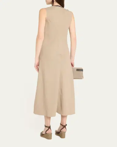 Brunello Cucinelli Monili Neckline Linen Twill Dress | Thumbnail 3