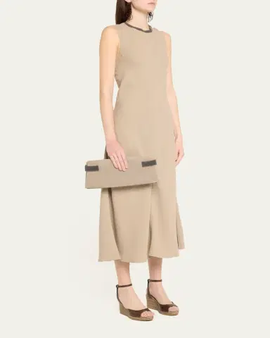Brunello Cucinelli Monili Neckline Linen Twill Dress | Thumbnail 4