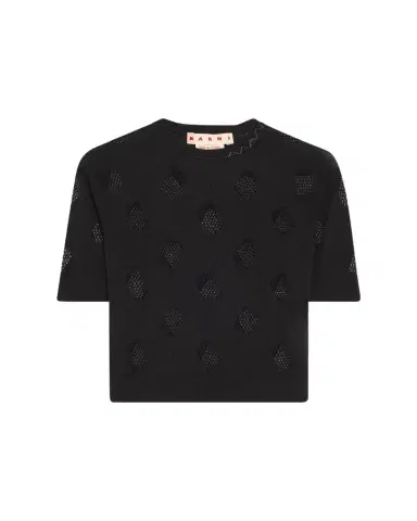 Marni Short-Sleeve Perforated Knit Slim Sweater | Thumbnail 1