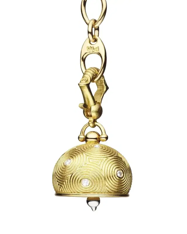 18K Yellow Gold Droplet Diamond Meditation Bell Pendant