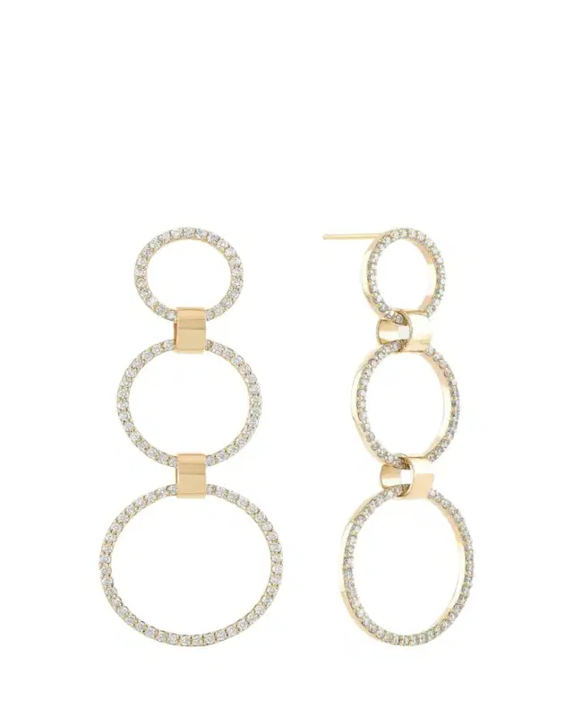 Lana 14K Gold Flawless Three Circle Linear Link Earrings