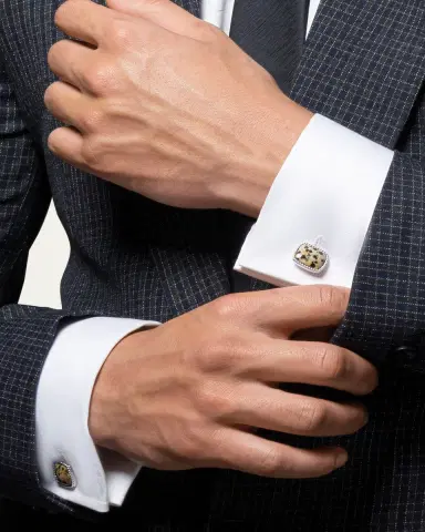 Tateossian Men's Rhodium-Plated Stainless Steel Dalmatian Jasper Cufflinks, Limited Edition | Thumbnail 2 Tateossian Men's Rhodium-Plated Stainless Steel Dalmatian Jasper Cufflinks, Limited Edition | Thumbnail 2