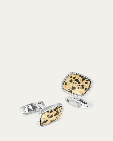 Tateossian Men's Rhodium-Plated Stainless Steel Dalmatian Jasper Cufflinks, Limited Edition | Thumbnail 3 Tateossian Men's Rhodium-Plated Stainless Steel Dalmatian Jasper Cufflinks, Limited Edition | Thumbnail 3