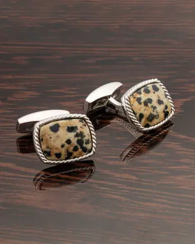Tateossian Men's Rhodium-Plated Stainless Steel Dalmatian Jasper Cufflinks, Limited Edition | Thumbnail 5 Tateossian Men's Rhodium-Plated Stainless Steel Dalmatian Jasper Cufflinks, Limited Edition | Thumbnail 5