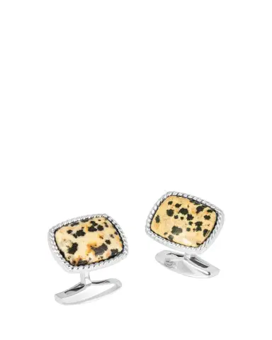 Tateossian Men's Rhodium-Plated Stainless Steel Dalmatian Jasper Cufflinks, Limited Edition | Thumbnail 1 Tateossian Men's Rhodium-Plated Stainless Steel Dalmatian Jasper Cufflinks, Limited Edition | Thumbnail 1