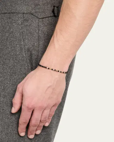 Jan Leslie Men's Black Spinel and Raw Diamond Beaded Pull-Cord Bracelet | Thumbnail 2 Jan Leslie Men's Black Spinel and Raw Diamond Beaded Pull-Cord Bracelet | Thumbnail 2