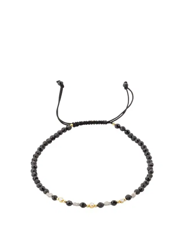 Jan Leslie Men's Black Spinel and Raw Diamond Beaded Pull-Cord Bracelet